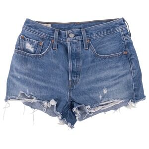 Levis Womens Size 27 501 Blue Denim Mid Rise Button Fly Cut Off Jean Shorts